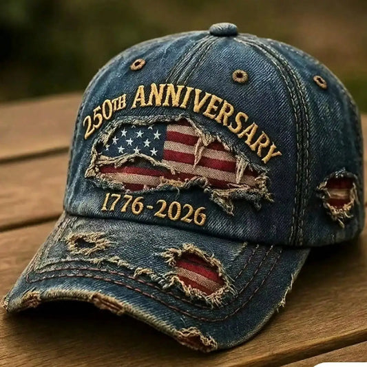 250th Anniversary American Independence Commemorative Denim Distressed Baseball Cap