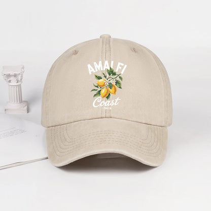 Vintage Amalfi Coast Lemon Print Washed Baseball Cap