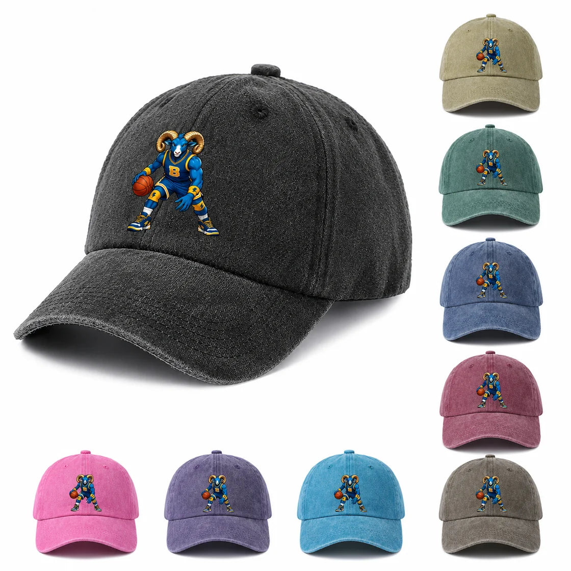 Basketball Ram Mascot Letter B Baseball Cap