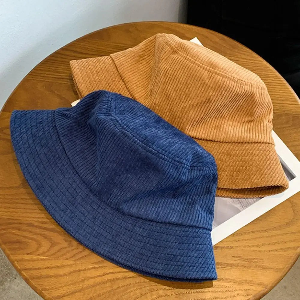 Corduroy Bucket Hat Casual Fisherman Cap Men Women