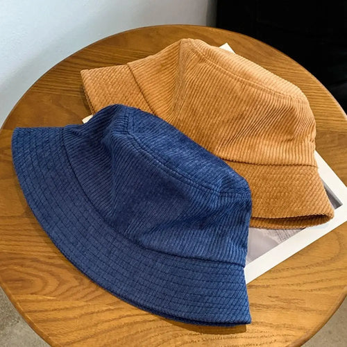 Corduroy Bucket Hat Casual Fisherman Cap Men Women