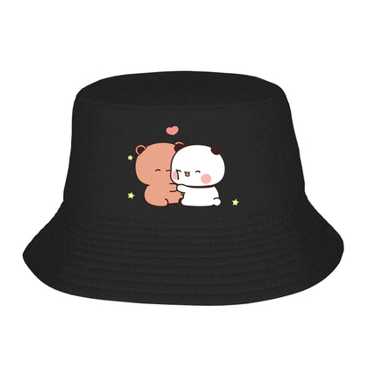 DuDu Bear And BuBu Panda Twining In Blue Bucket Hat