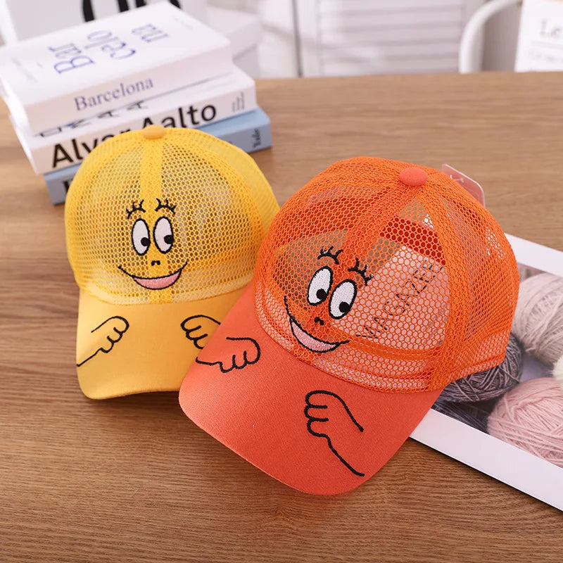 Cool New Boys Girls Kids Children Summer Cute Cap Smiley Face Kawaii Mesh Baseball Cap