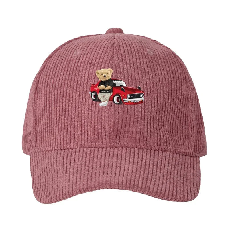 Corduroy Baseball Cap Men Women Teddy Bear And Car