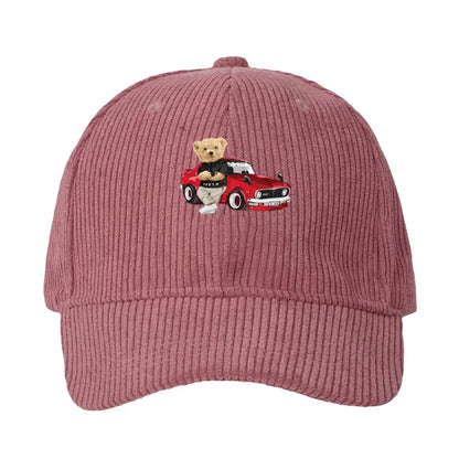 Corduroy Baseball Cap Men Women Teddy Bear And Car