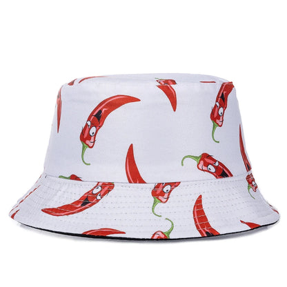 Unisex Bucket Hats Summer Double-Sided Wear Fruit Printing Men Women