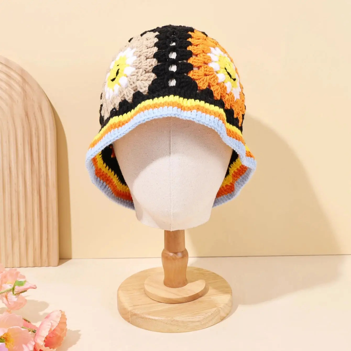 Autumn/Winter Retro Hollow Flower Handmade Knitted Bucket Hat
