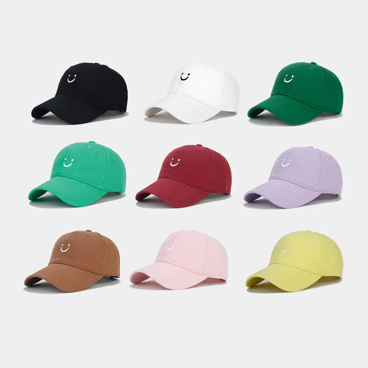 Soft Cotton Baseball Cap for Women Men Smile Face Embroidery