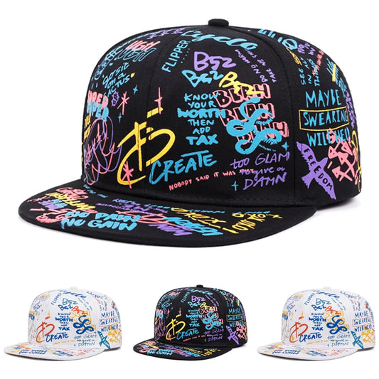 Flat Edge Hat Color Graffiti Letter Printed Snapback Hat