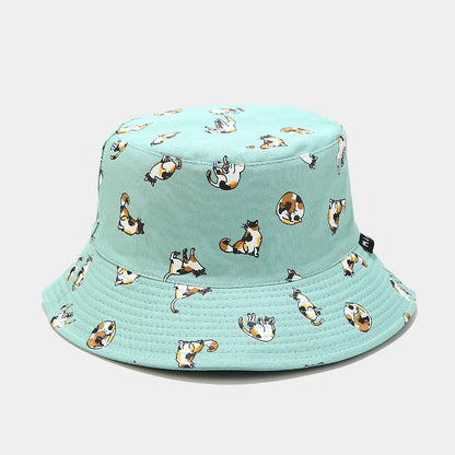 Cotton Cartoon Cat Embroidery Bucket Hat