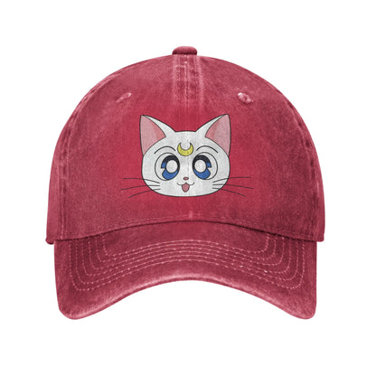 Washed Baseball Cap S-Sailor M-Moon Anime Art Cat Baseball Caps