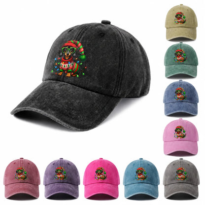 Christmas Dachshund Lights Washed Baseball Cap