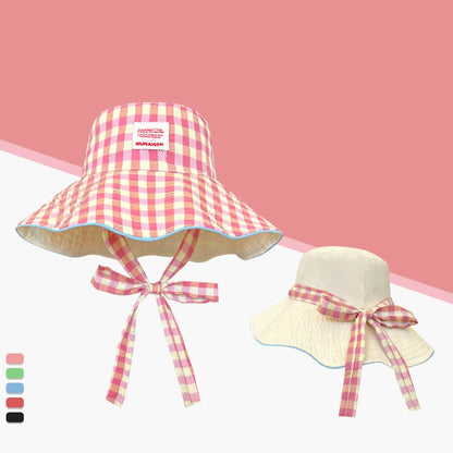 Plaid Fisherman Hat Trendy Seaside Beach Sunshade Hat Double-Sided