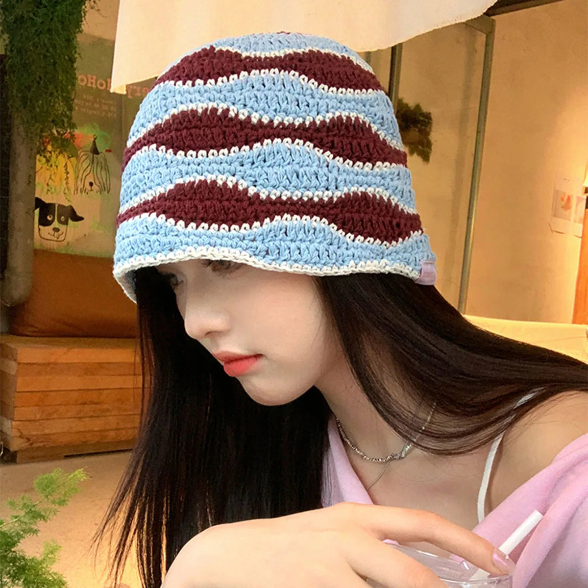 Fashion Colorful Gradient Stripe Woolen Hat Women's