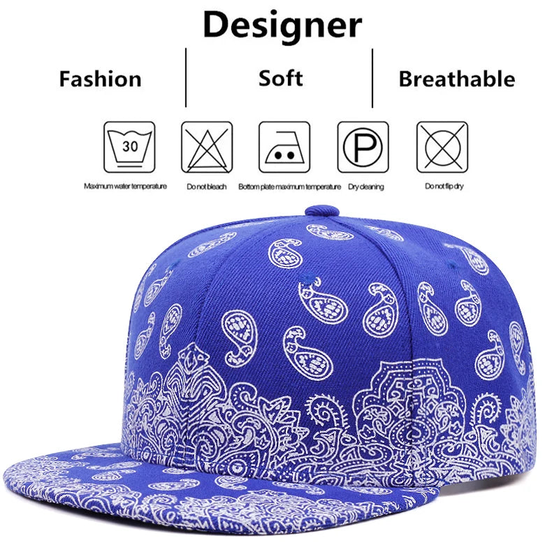 Men's Fashion Hip Hop Vintage Adjustable Cap Cashew Nut Flower Label Snapback Cap