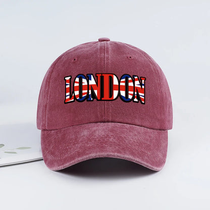 "LONDON" UK Flag Print Washed Baseball Cap