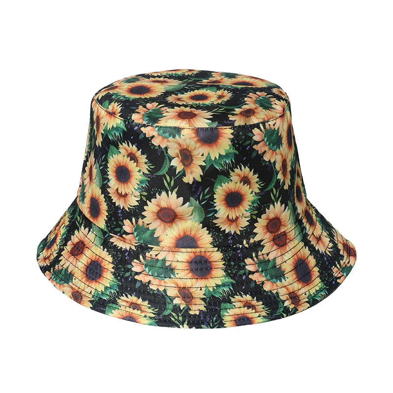 Fashion Women Sunflower Print Cotton Bucket Hats