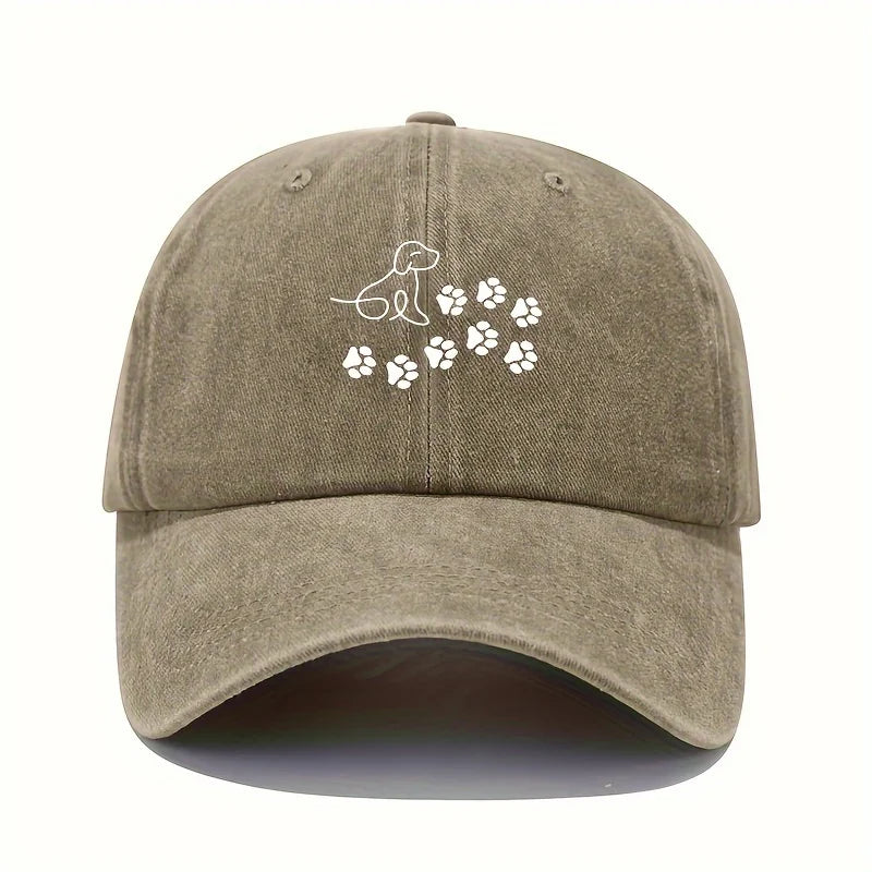 Cute Dog With Paw Print Pattern Baseball Cap Suitable For Both Men And Women