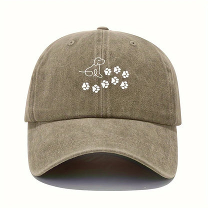 Cute Dog With Paw Print Pattern Baseball Cap Suitable For Both Men And Women