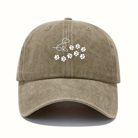 Cute Dog With Paw Print Pattern Baseball Cap Suitable For Both Men And Women