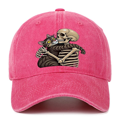 Cat And Skeleton Printed Baseball Hat For Men And Women