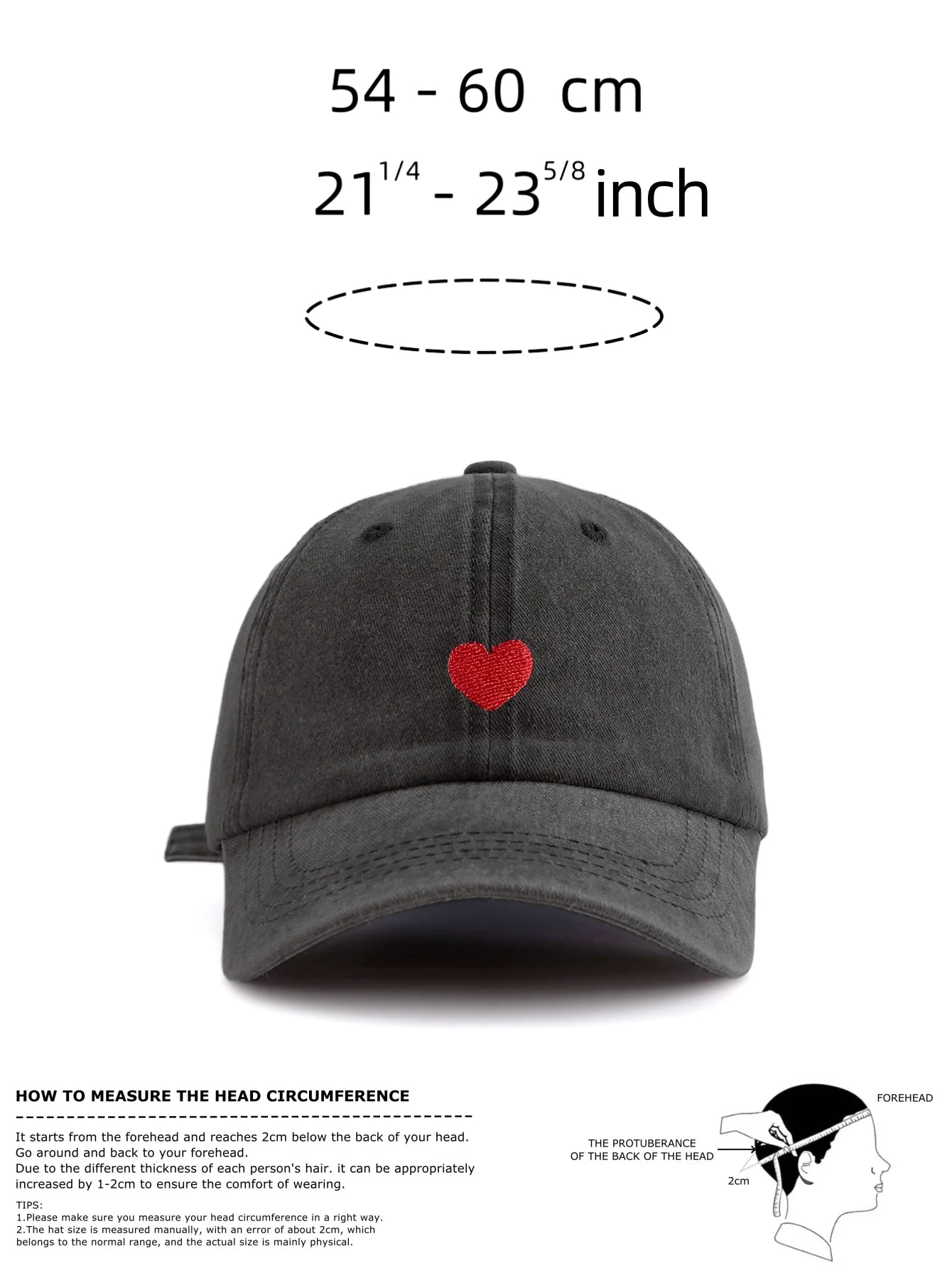 Red Heart Embroidery Washed Baseball Cap For Adults