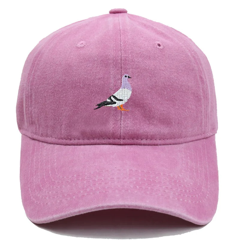 Vintage Washed Pigeon Bird Embroidery Baseball Cap