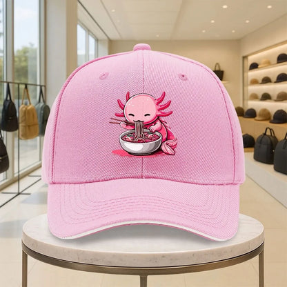 Funny Axolotl Eating Ramen Graphic Baseball Cap