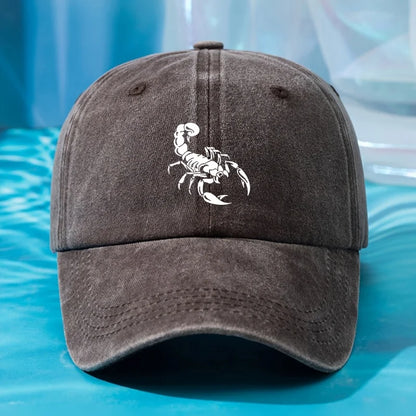 Retro Washed Baseball Cap Scorpion Print
