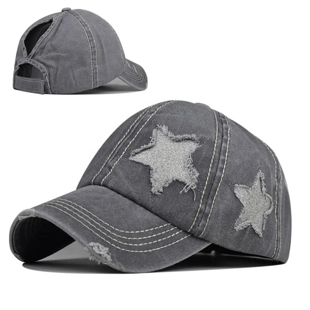 Macaron Color Series Fringed Glitter Star Patch Baseball Cap