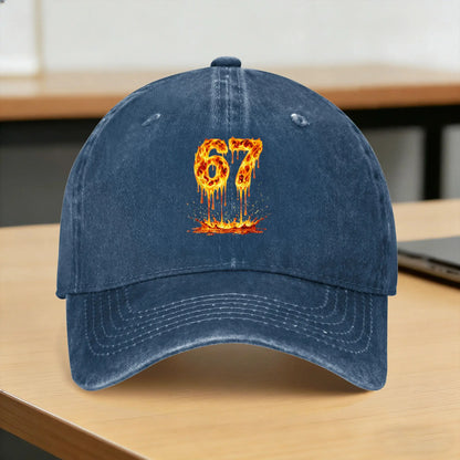 Washed Baseball Cap Funny Six Seven Lava 6 7 Meme Gen Alpha Slang Flames 67 Drip Summer Hip Hop Hats Men Stylish Snapback Cap