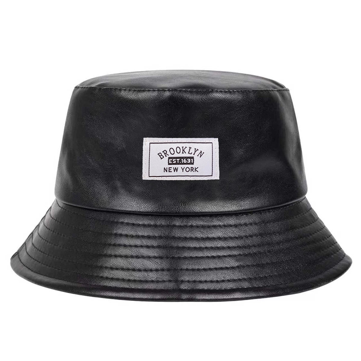 Unisex BROOKLYN EST1631 NEW YORK Sewing Label Personality Pu Leather Bucket Hats Fishermen Sunscreen Hat