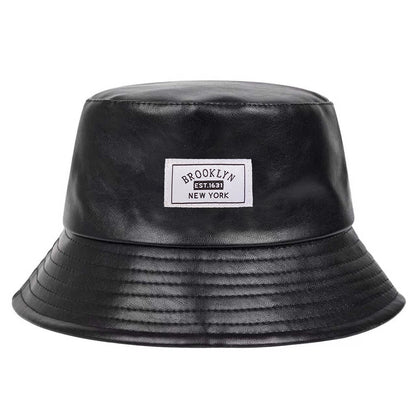 Unisex BROOKLYN EST1631 NEW YORK Sewing Label Personality Pu Leather Bucket Hats Fishermen Sunscreen Hat