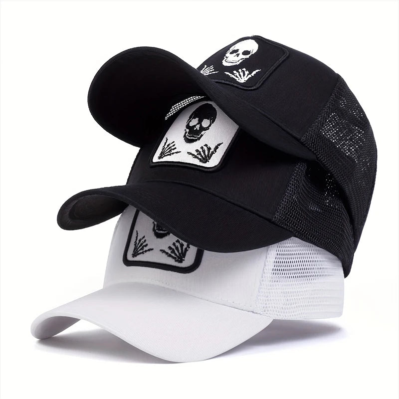 Unisex Skull Finger 666 Embroidery Baseball Net Caps Sunscreen Hat
