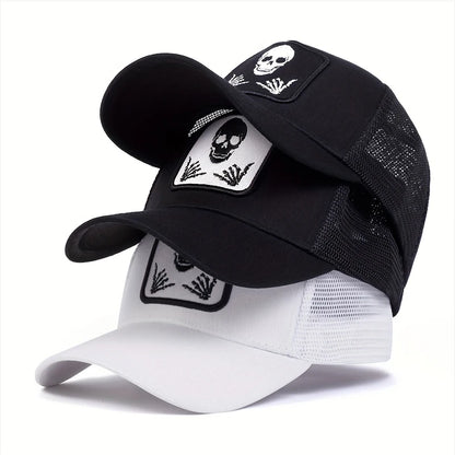 Unisex Skull Finger 666 Embroidery Baseball Net Caps Sunscreen Hat