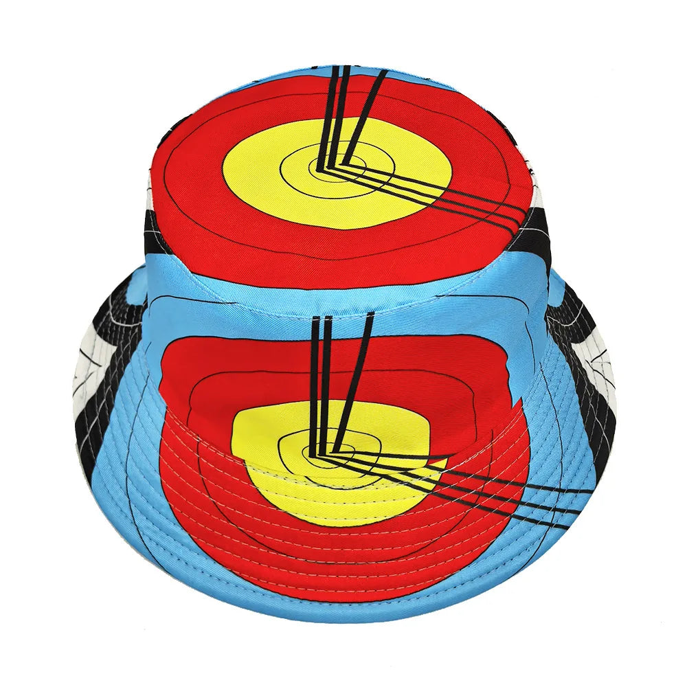 Target Bucket Hat Bow And Arrow Printing Fisherman Hats Double Sides For Men Women