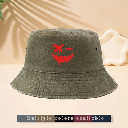 FiFunny Smiley Face Pattern American Retro Dark Funny High Street Style Bucket Hat
