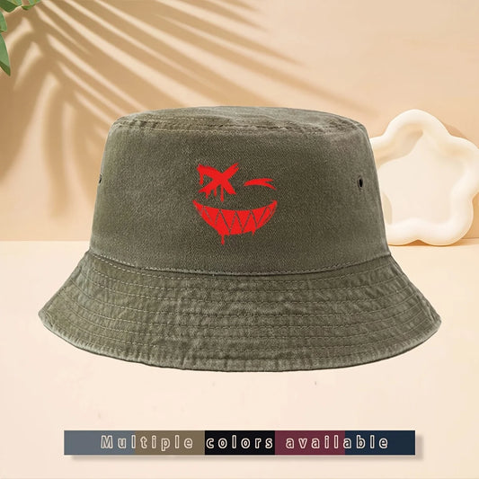 FiFunny Smiley Face Pattern American Retro Dark Funny High Street Style Bucket Hat