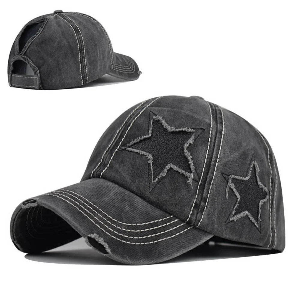 Macaron Color Series Fringed Glitter Star Patch Baseball Cap