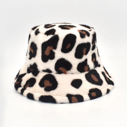 Winter Bucket Hat Women's Fashion Leopard Panama Warm Hat For Women