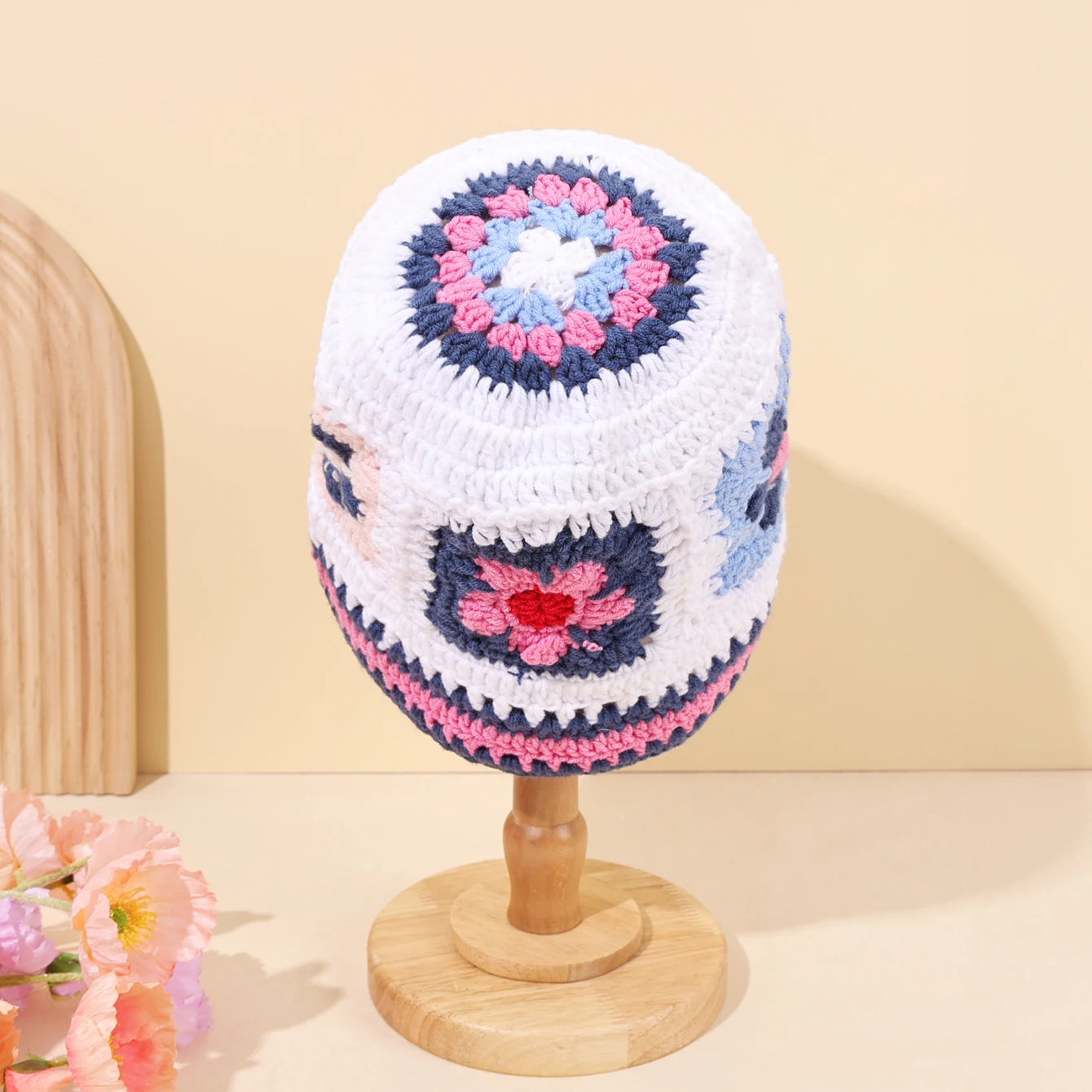 Autumn/Winter Sweet Hollow Handmade Knitted Bucket Hat Flower
