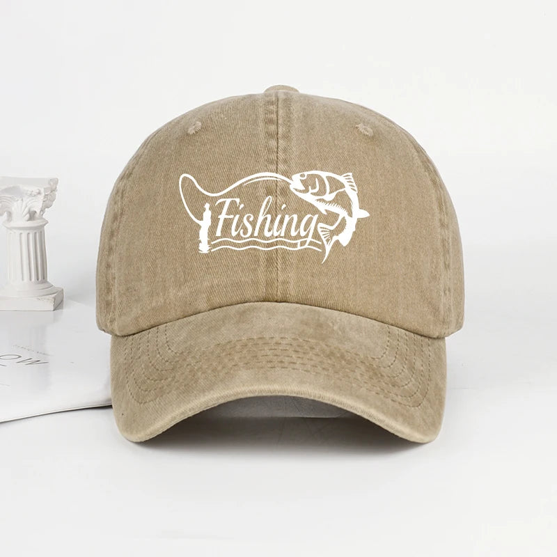 Classic Fishing Quote Print Washed Baseball Cap