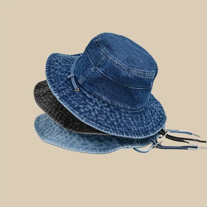 Retro Washed Cotton Denim Bucket Hat Unisex Fisherman Cap For Women/Men, Spring/Autumn Sunshade Vintage Distressed New Casual