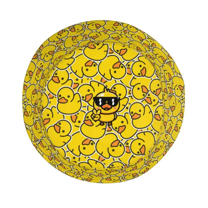 Rubber Cartoon Ducks Print Bucket Hats Cute Yellow Ducks