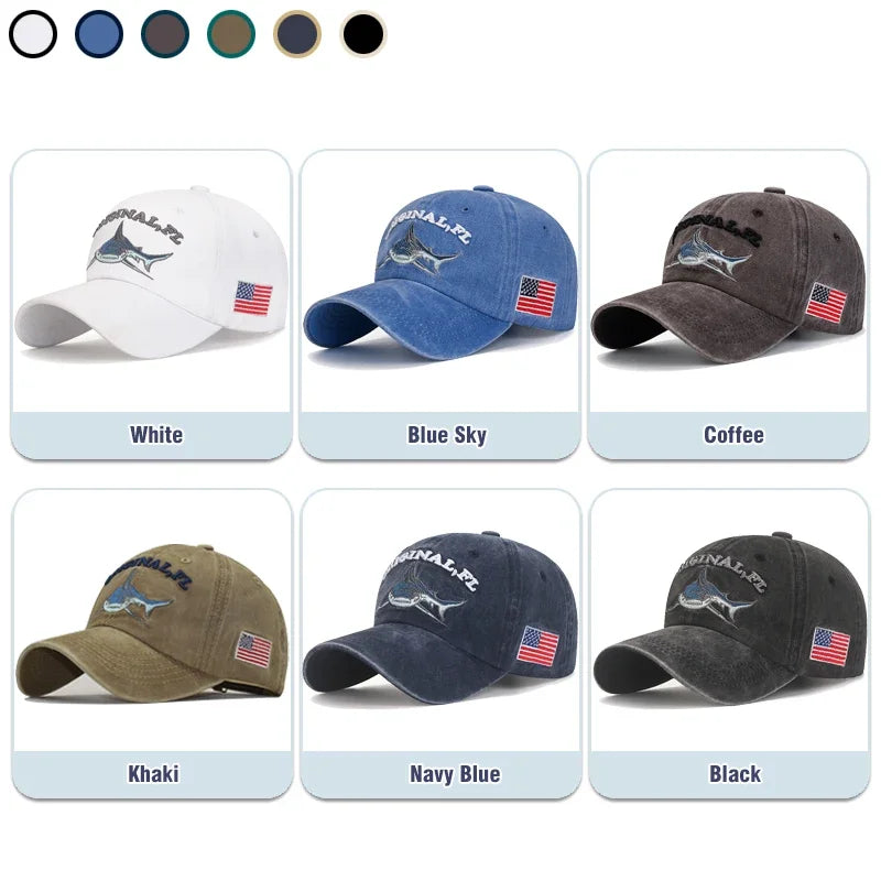 Shark Graphic And American Flag Embroidery Men Women