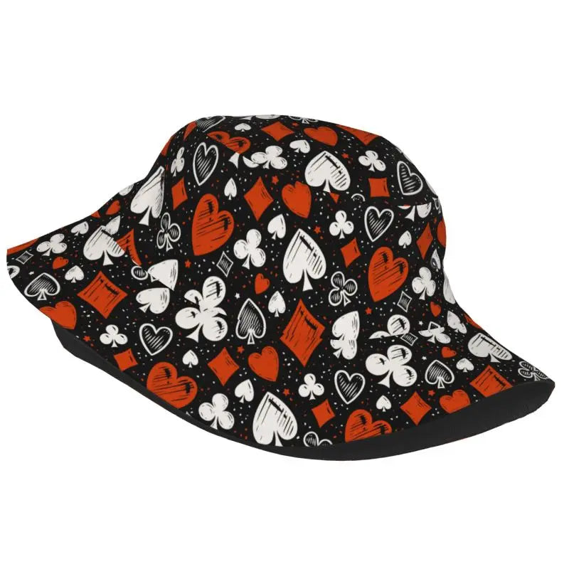 Red Black Poker Alice In Wonderland Print Bucket Hat