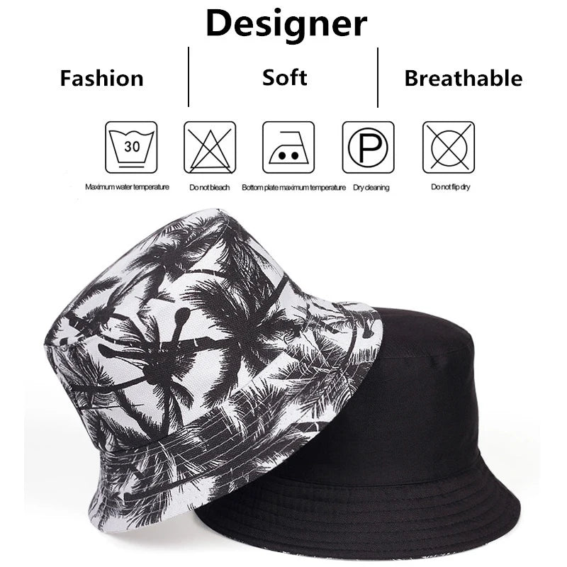 Unisex Tropical Coconut Tree Print Personality Bucket Hats