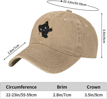 Funny Black Cat Peeking Baseball Caps For Women Man