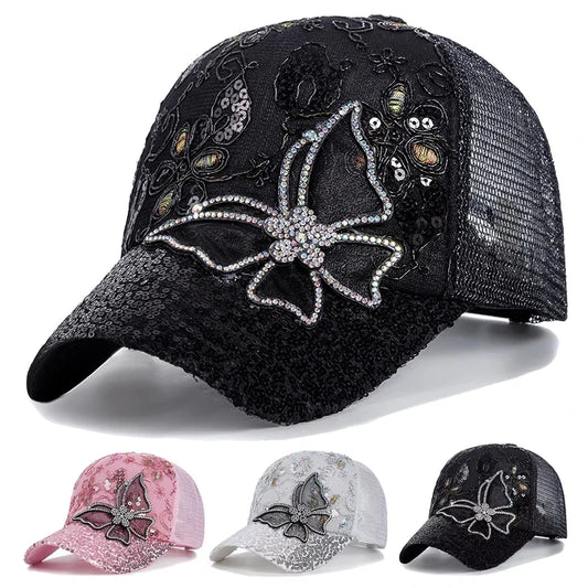 Unisex Butterfly Lace Glitter Baseball Caps