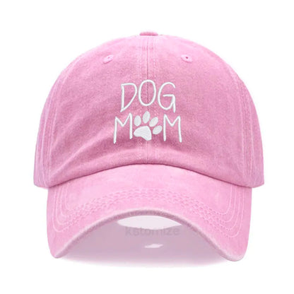 Vintage Washed Cotton DoG MOM Embroidery Baseball Cap For Men Women
